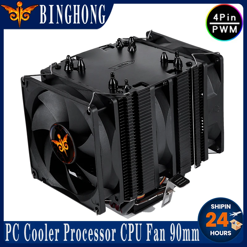 BINGHONG Black Cooler CPU Fan 4/6 Heat Pipe Twin Towers Air-cooled Processor Compatible Core I3 I5 I7 I9 Xeon X79 X99 E5 AM4 AM5