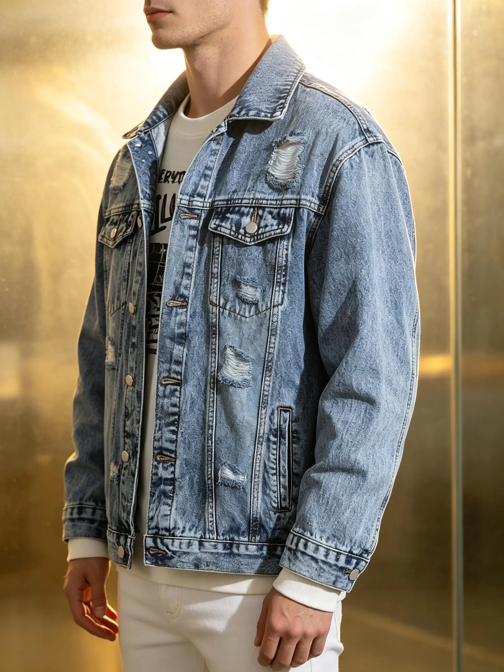 Birthday Gift Y2K Lightweight Denim Jacket, Men's Trendy Streetwear Thin Coat, American Fashion Style, Special Gift for Husband