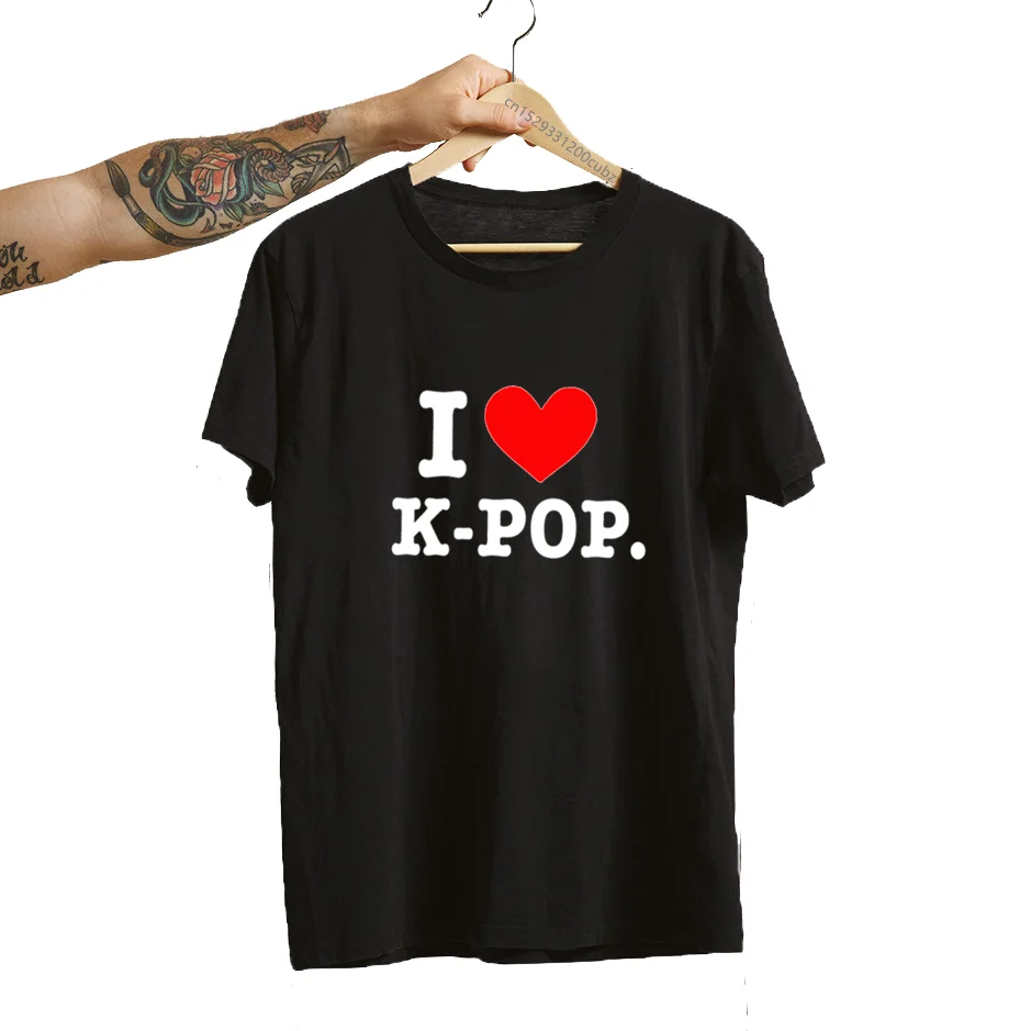 I Love K-pop Print T-shirt Cute Kpop Merch Love Hearts T Shirts for Women Korean Fashion Streetwear Women Short Sleeve Clothes