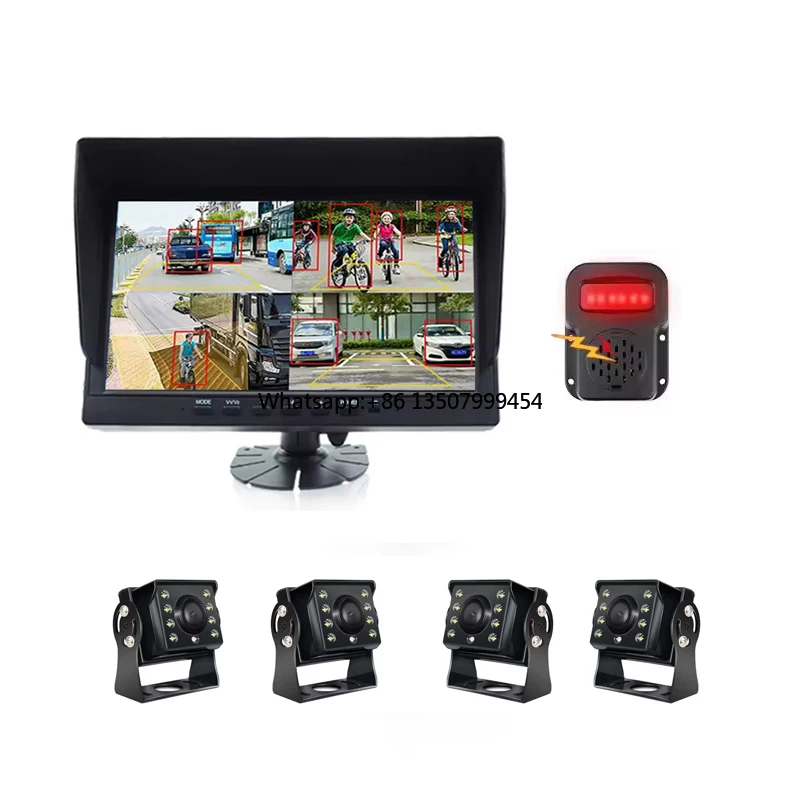 

AI Blind Spot Detection 10.1'' 4CH BSD Alarm Monitor System with AHD1080P IR Night Vision Cameras