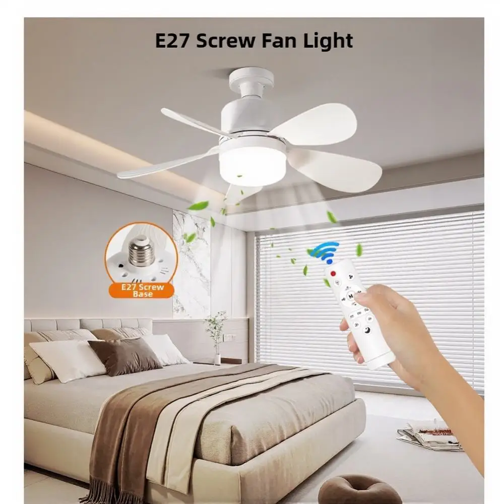 Modern Minimalist Ceiling Fan Lamp E27 Socket Silent Air Cooling Fan For Kitchen Bedroom Ventilation Light Fixture