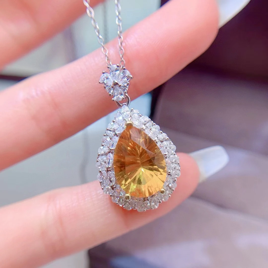 

Luxury 925 Silver Citrine Pendant for Wedding 10mm*14mm 5ct Natural Citirne Necklace Pendant with Gold Plated