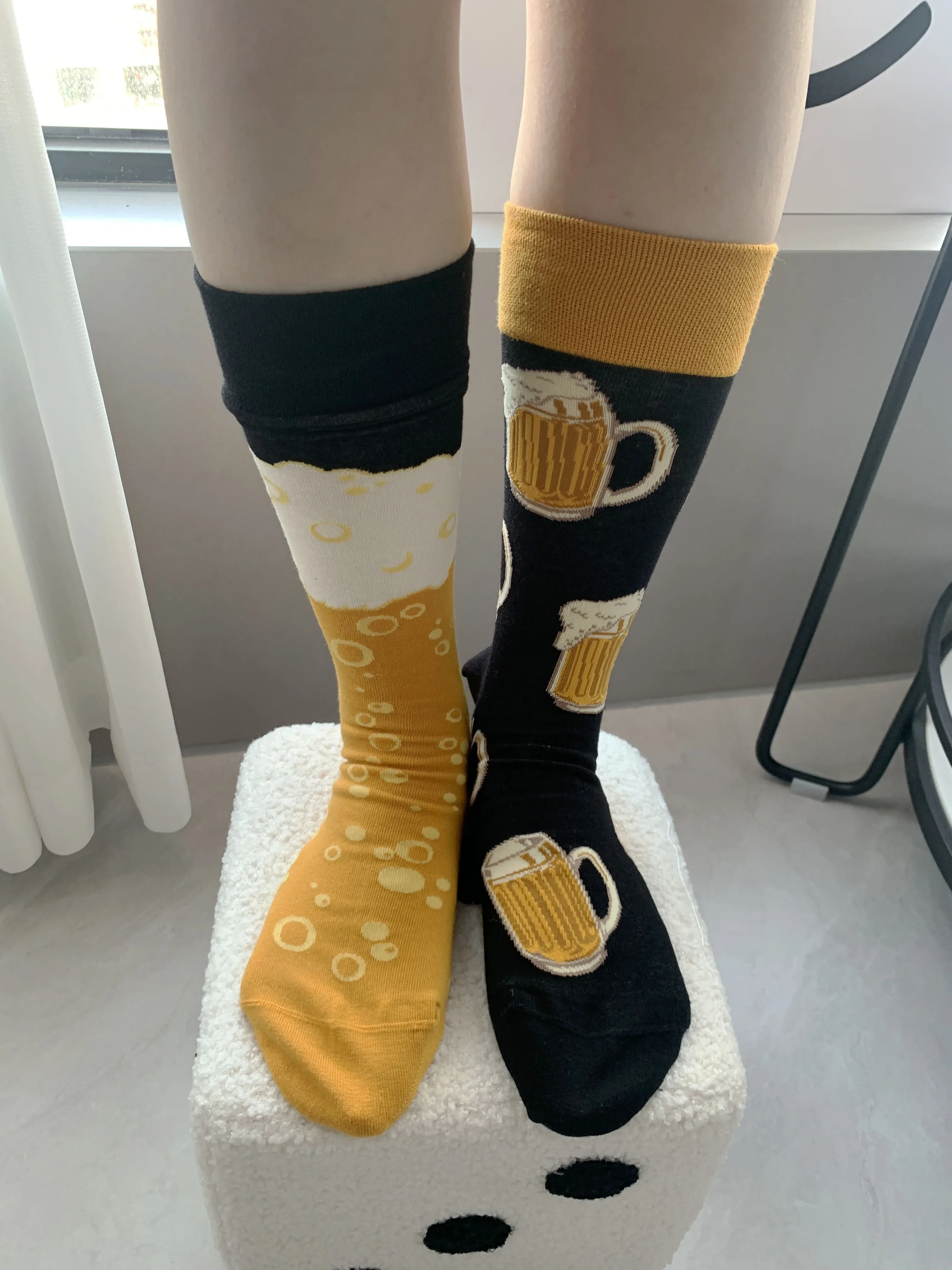 1 Pair Big Size Male Ab Side Jacquard Long Crew Fashion Bear And Bubble Black Yellow Casual Fancies Socks