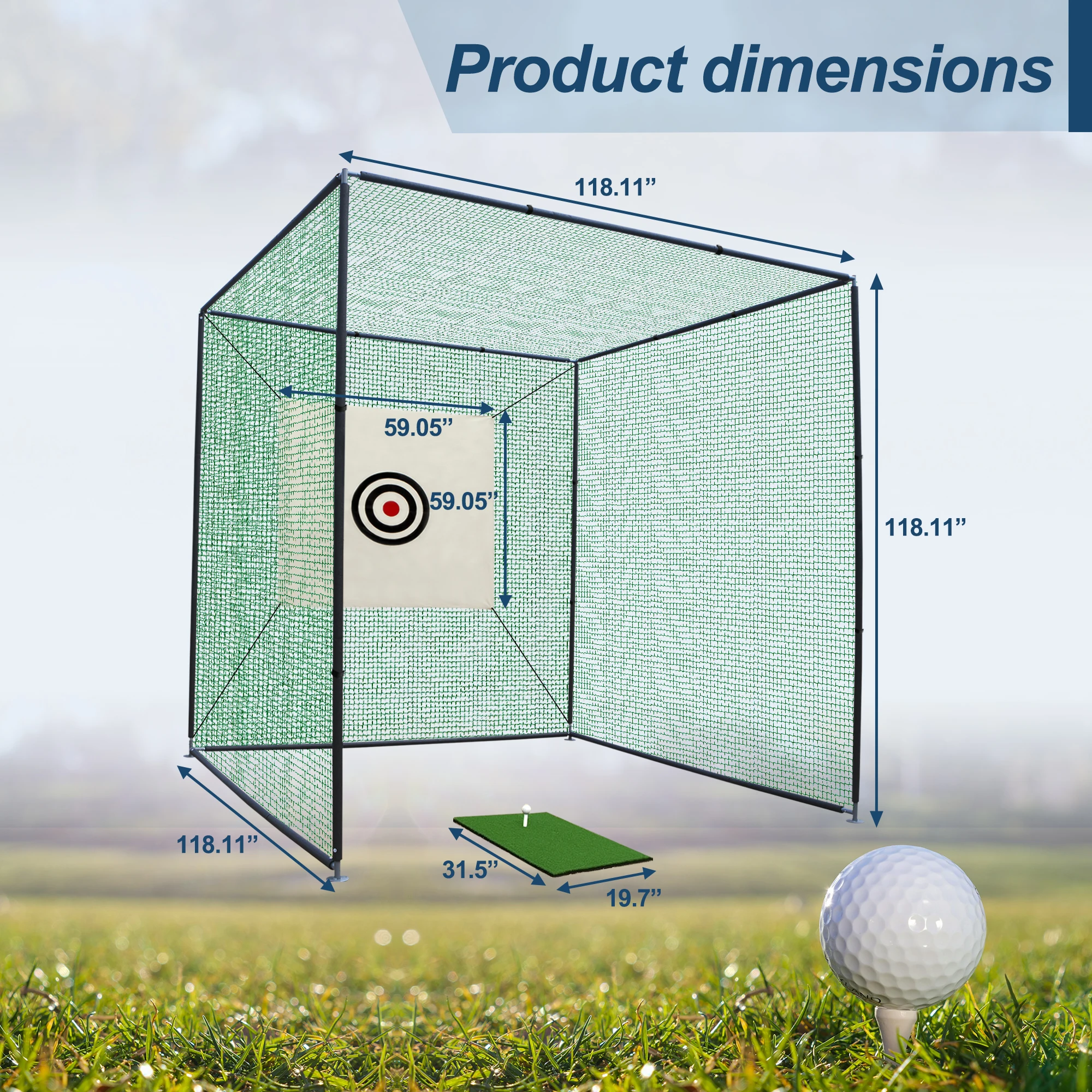 LZBEITEM 10X10X10FT Golf Practice Net Cage w/ Metal Frame Hitting Net Kit Indoor Outdoor