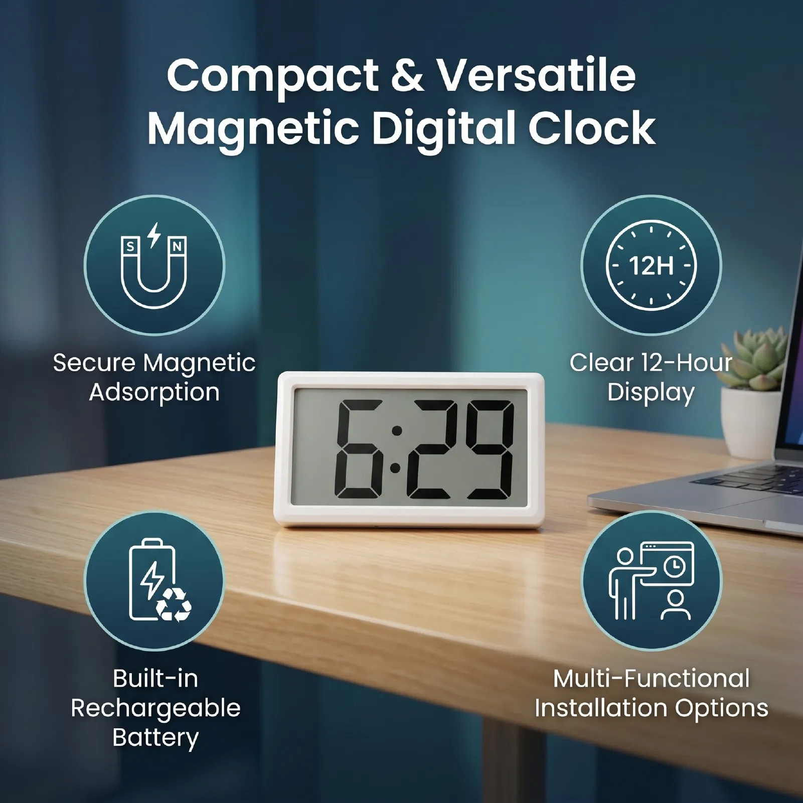 Compact Bathroom Clock Small Digital Clock Magnetic Lightweight Portable Versatile 12 Hour Clock For Travel Classroom Bedroom