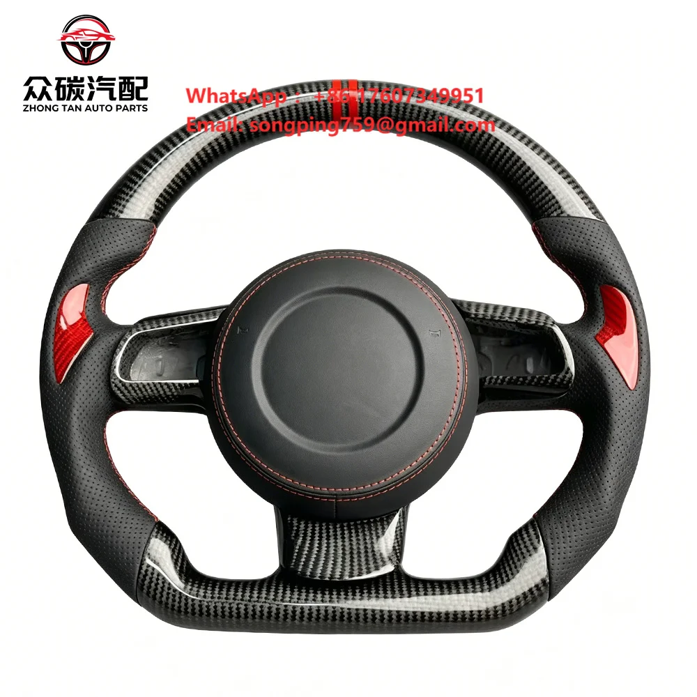 Carbon Fiber Leather D-Shape Sports Steering Wheel for Audi TT R8 RS TTS Car Interior Upgrade