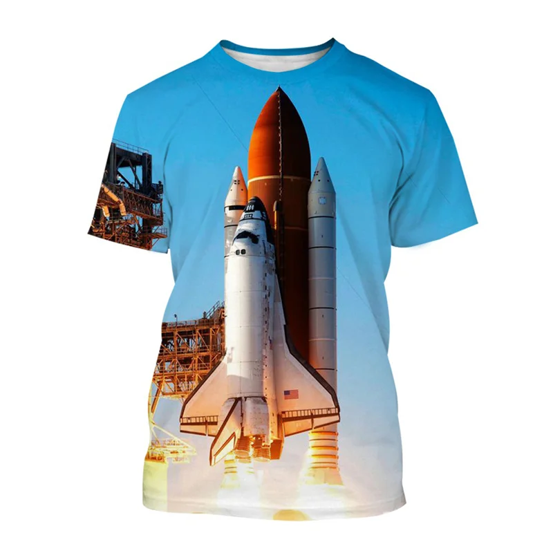 3D Printed Space Shuttle T-shirt For Men Personality Rocket Spacesuit Graphic T Shirt Street Summer Short Sleeves Children Tees