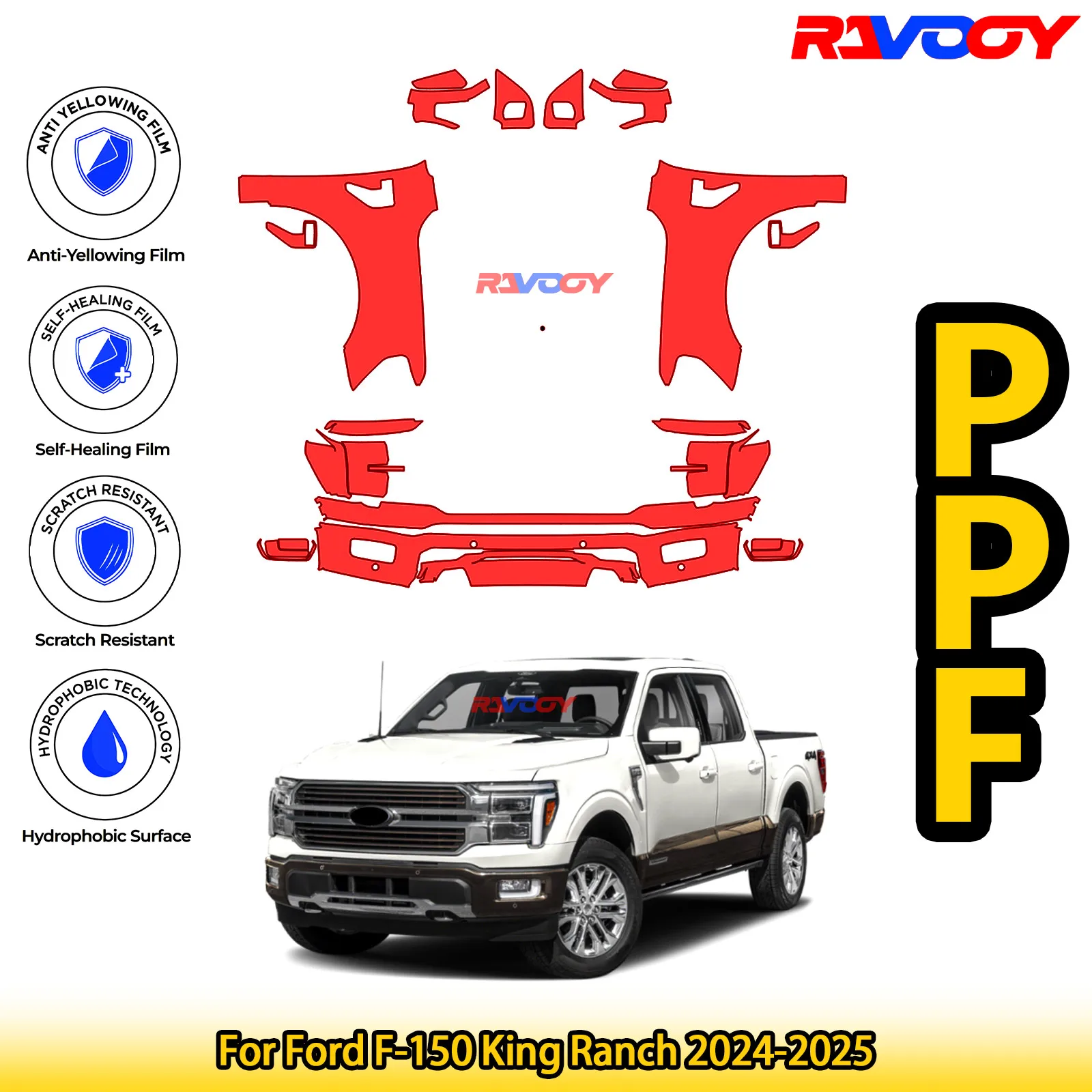 

For Ford F-150 King Ranch 2024-2025 Glossy Matte Black Precut front PPF Kit Paint Protection Film
