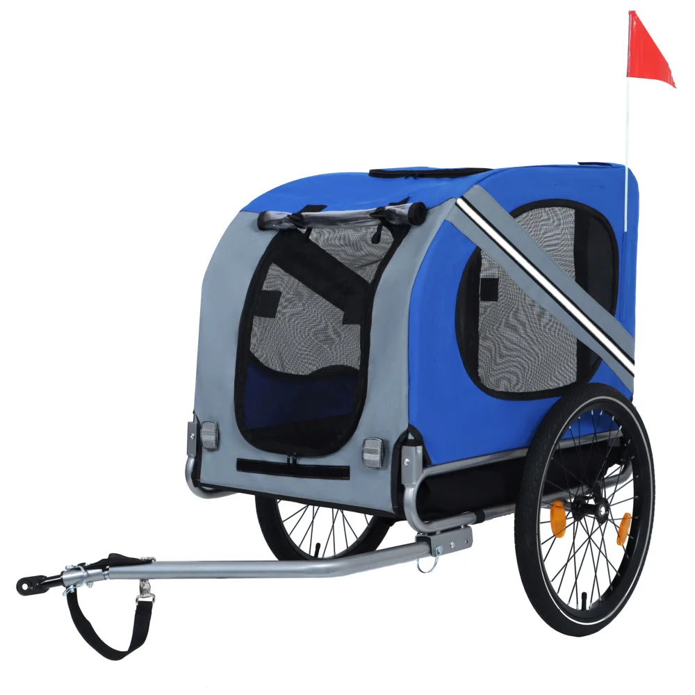 

Large Folding Bike Trailer for Dogs – 66LB Capacity All-Terrain Pet Carrier, Durable Steel Frame for Cycling, Jogging, Camping & Outdoor Adventures, Blue-Gray