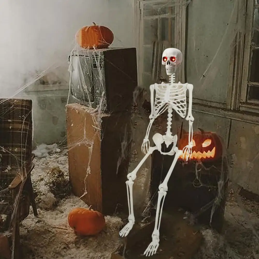 5.4FT Halloween Life Size Light-up Skeleton Decor Movable Joints Realistic Full Body Bones Skeleton Prop with Glowing Eyes