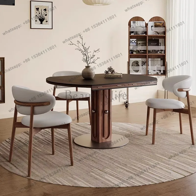Medieval solid wood folding dining table retractable variable round table small apartment household