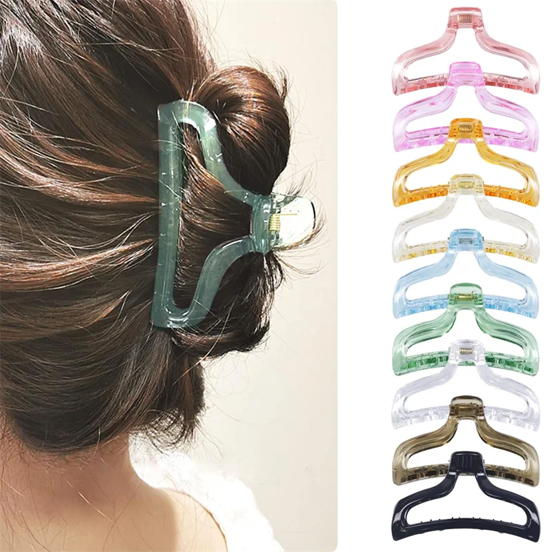 

Transparent Colorful Large Hair Claws Elegant Hairpins Versatile Shark Clip For Women Girls Fashion Hair Accessories Gifts