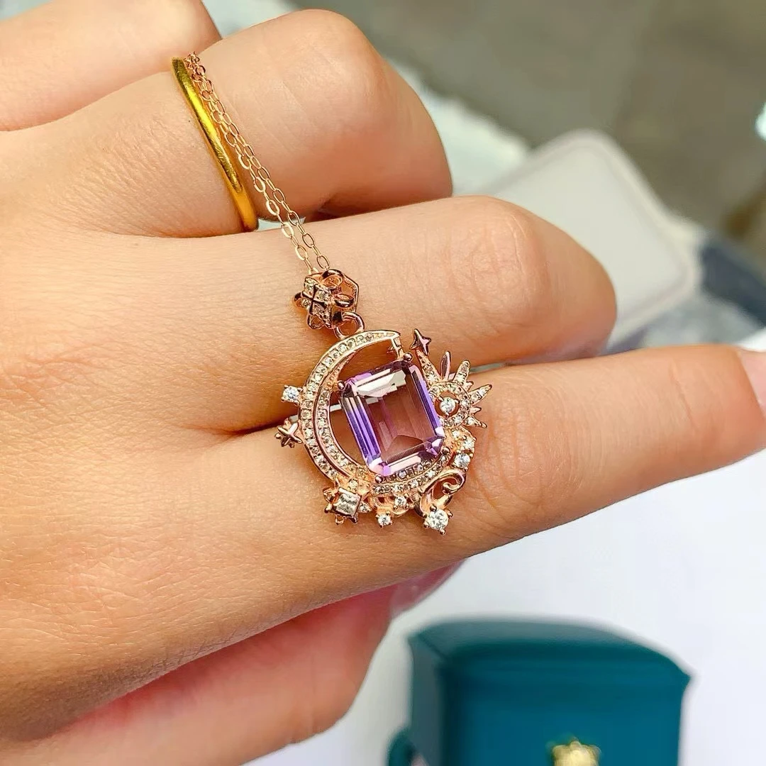 

KJJEAXCMY Fine Jewelry Natural Amethyst Women's Pendant S925 Silver Electroplating Process Inlaid High Clarity Support Testing