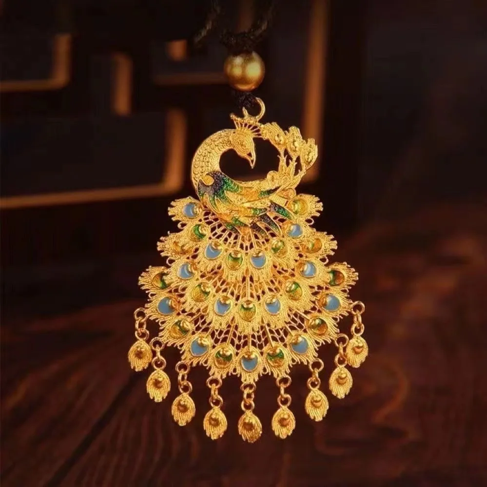 قلادة على شكل فينيكس من الذهب الأصلي عيار 9999 عيار 24 قيراط، هدية مجوهرات فينيكس ذهبية للسيدات لحفلات الزفاف #1