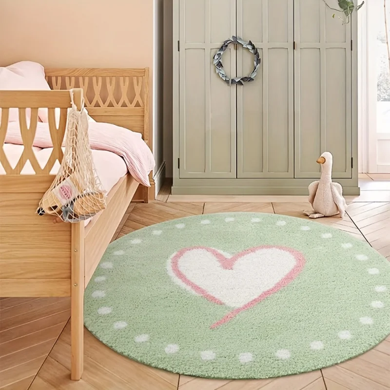 VIKAMA Round Heart Pattern Learning Rug Non-slip, soft, comfortable, and durable carpet Ideal for bedrooms and study rooms