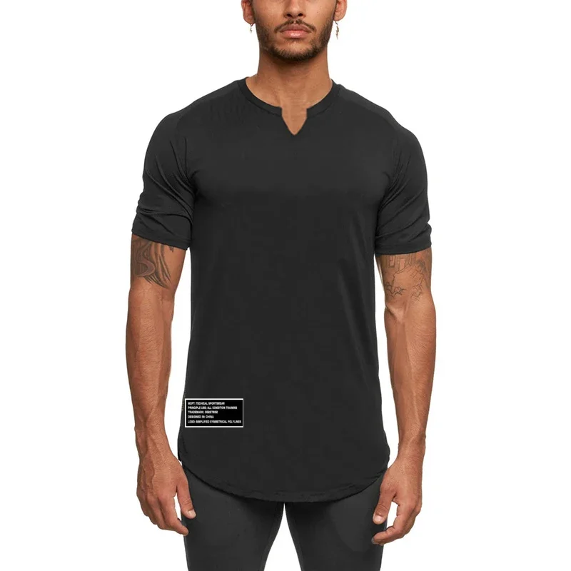 Camicie elasticizzate attillate a maniche corte casual da uomo Palestra Bodybuilding Fitness Corsa T-shirt sportive Traspirante Top con scollo a V ad asciugatura rapida