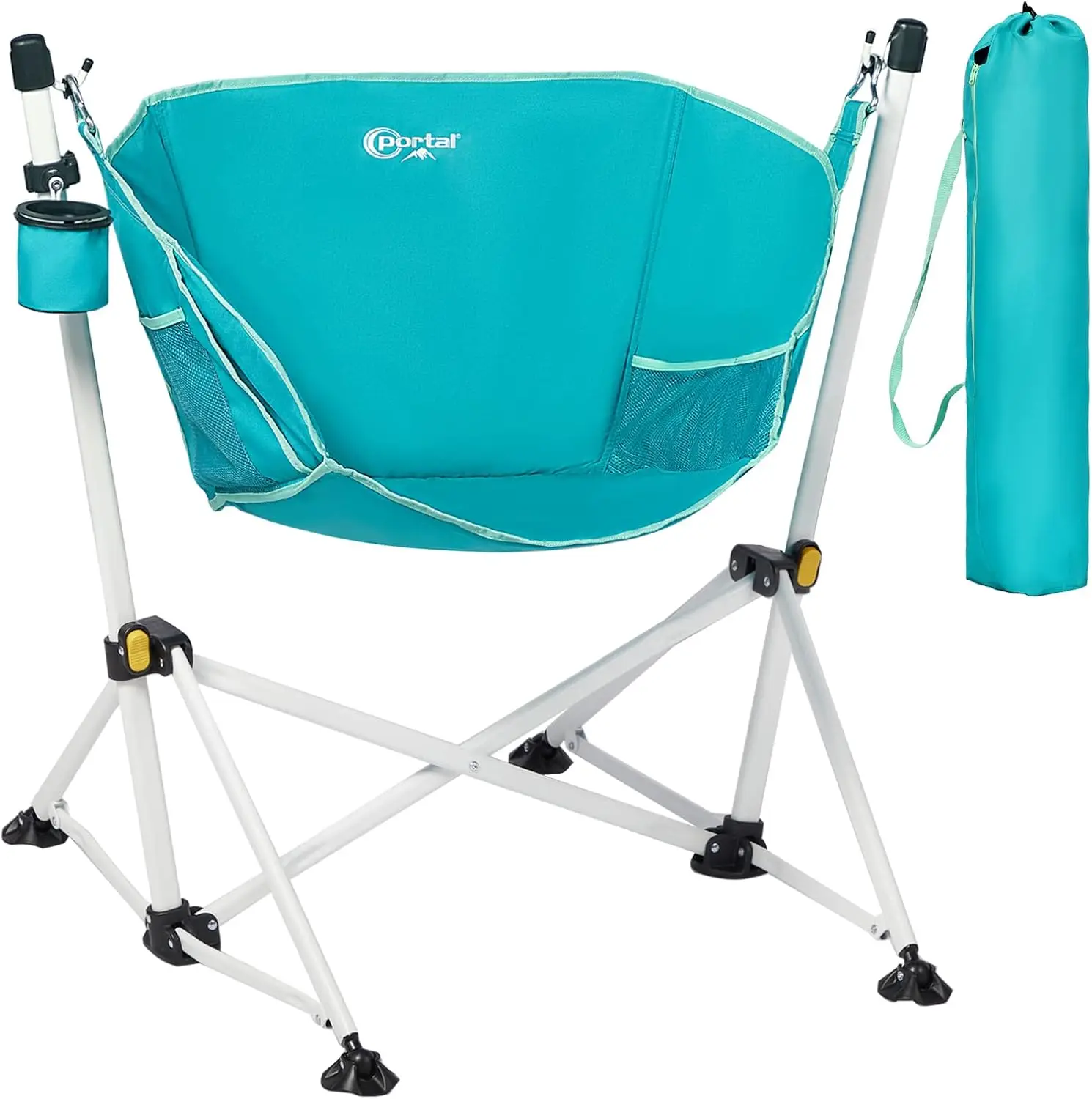 

Portable Folding Hammock Chair with Cup Holder, Supports 350 lbs for Outdoor Camping Lawn Patio Blue