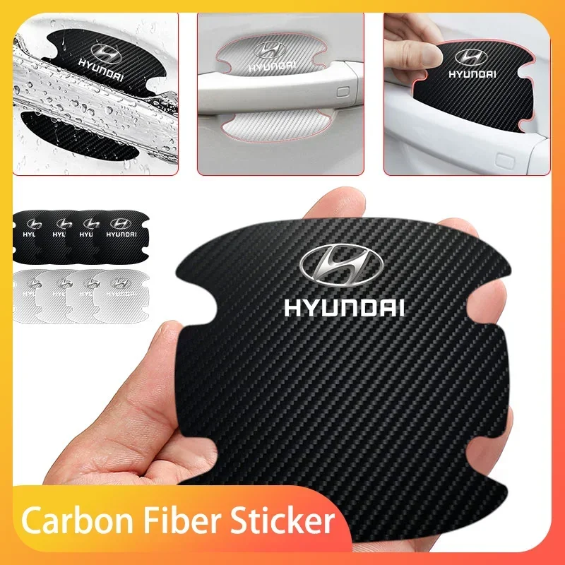 

4pcs Car Door Handle Sticker Carbon Fiber Scratches Resistan For Hyundai Santa Fe Sonata Solaris Azera Creta I30 Ix25 Tucson