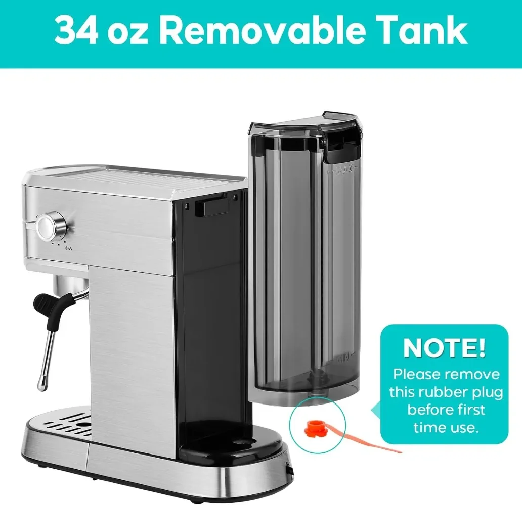 CASABREWS-Machine à Expresso Professionnelle, Appareil Compacte avec Mousseur à Lait et Baguette à Vapeur, 20 Bars