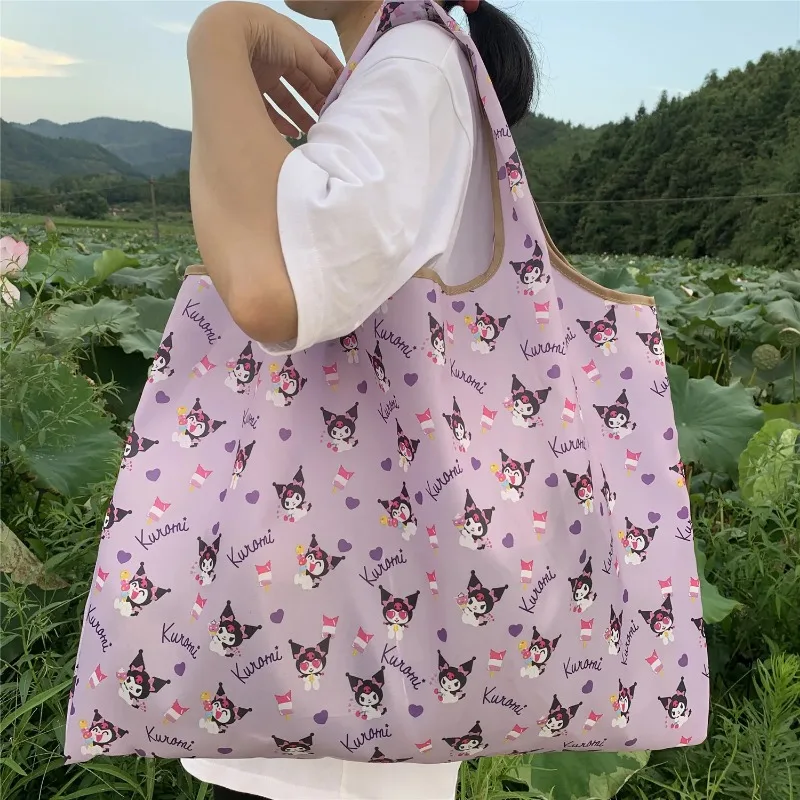 Hello Kitty Tote Bags Sanrio Kuromi Girls Anime Large Capacity Shopping Bags Folding Travel Storage Bag Portable Kawaii Handbag