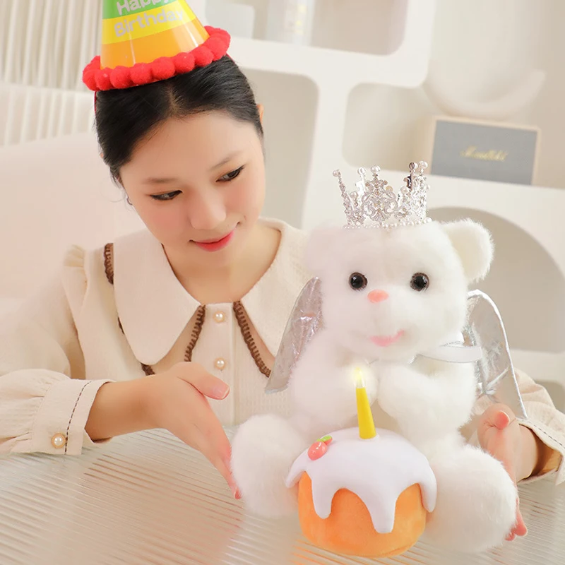 

35cm Cute Bear Electric Plush Doll Birthday Crown Teddy Bear Sing Interactive Game Home Decor Kid Gift Baby Early Education Toys