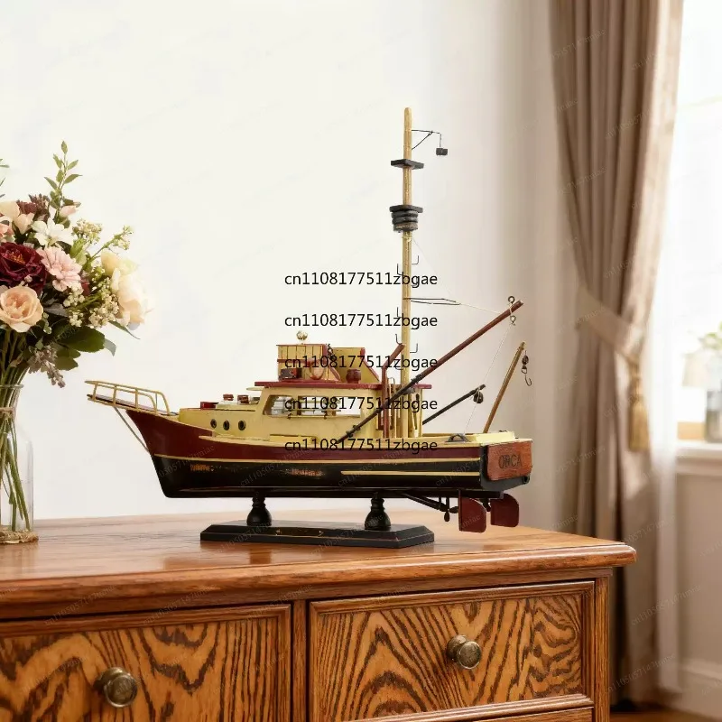 Bateau de pêche en bois décoratif style ancien, modèle Orca 37cm, thème requin, pour décoration de maison de bord de mer, articles dérivés de films, personnalisable, célèbre