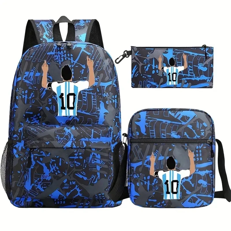 Messi Football Backpacks Capacity Commuting Teens Laptop School Bags 3pcs Women Men Travel Mochilas With Shoulder Bags