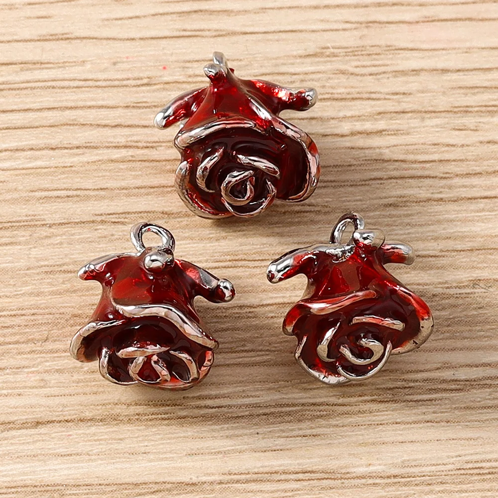 Tusember 5 Stück vergoldete Rosenblüten-Anhänger, niedliche Blumen-Charm-Perlen, passend für Original-Armbänder und Ohrringe aus 925er Sterlingsilber, Bastelbedarf – Detail 10