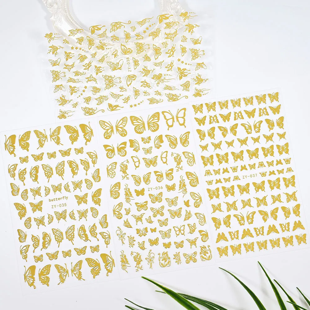 5 Teile/satz 3D Schmetterling Aufkleber Für Nägel Sliders Abziehbilder Metall Effekt Wraps Dekorationen Maniküre Kunst Design Zubehör