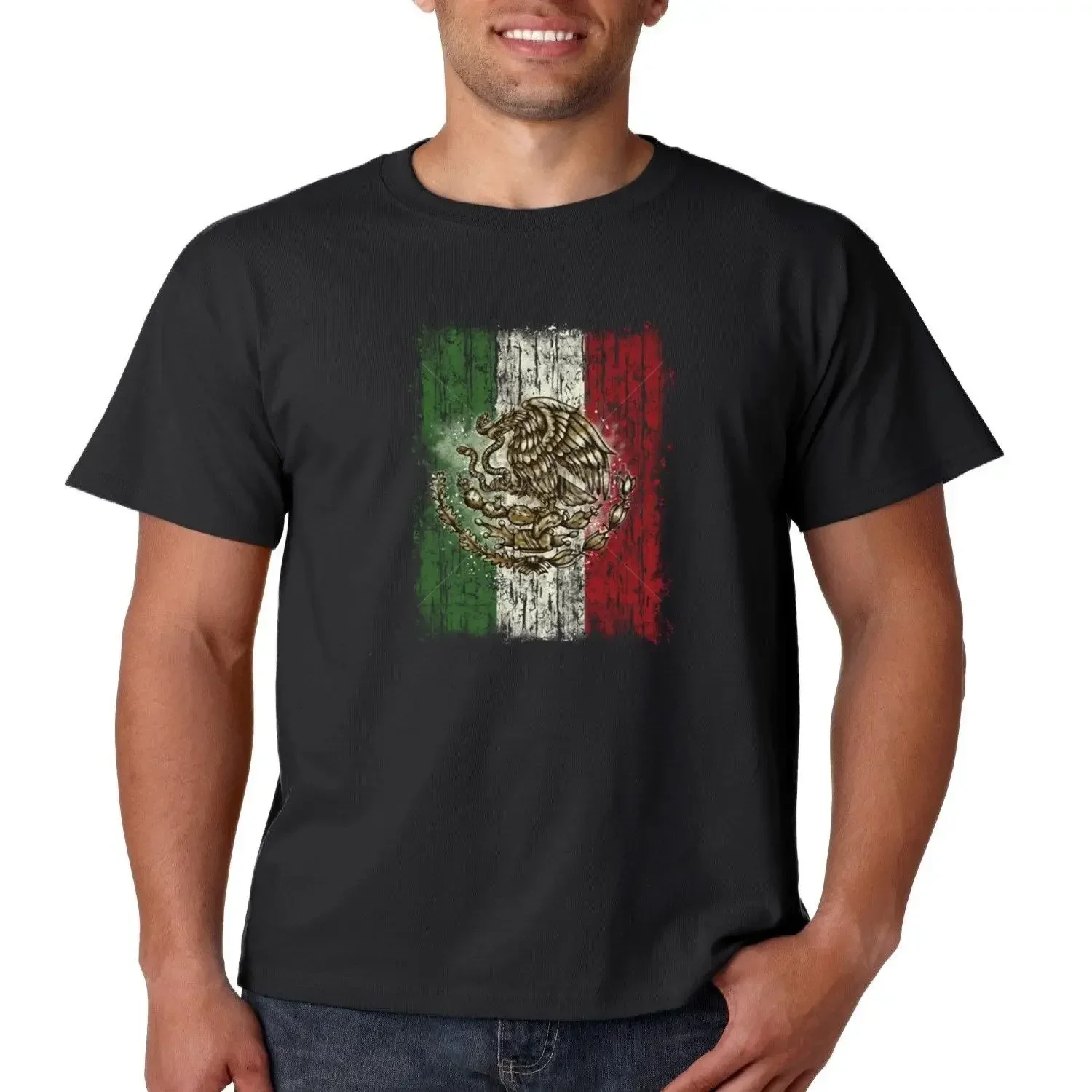 Mexico Pride Border Soccer Eagle Distressed Mexican Flag T-Shirt. Summer Cotton Short Sleeve O-Neck Mens T Shirt New S-3XL