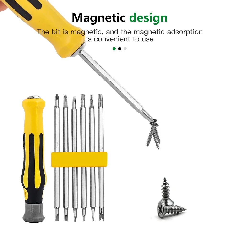 6 in 1 Set Safety Tamper-Proof Magnetic Screwdriver Bit Hex Torx Screwdriver Head Flat Hand Tool