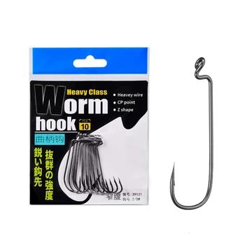 좁은 밸리 후크 세트, 텍사스 리그에서 부드러운 루어 낚시용 강화 곡선 생크 포함, 고탄소강 낚시 후크, 10 팩