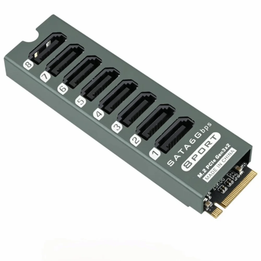 Durable 8 Port SATA Expansion Card PCIe 3.0 x2 ASM1166 Chip M.2 to SATA Adapter 16Gbps Interface NGFF SATA Adapter Home Server