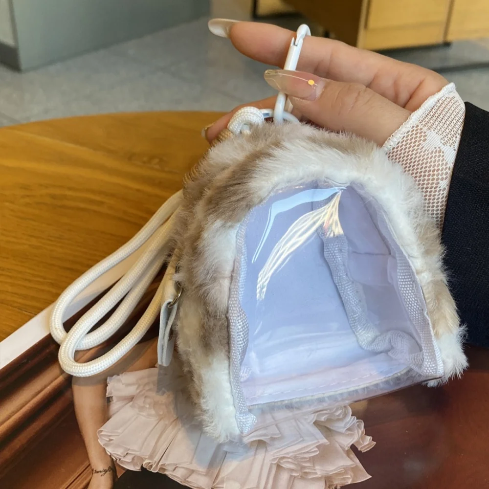 

Мультяшная плюшевая кукла, сумка для хранения с брелоком, подвеской, наушники, органайзер для помады, ПВХ, прозрачная сумка для куклы, подарок для девочек