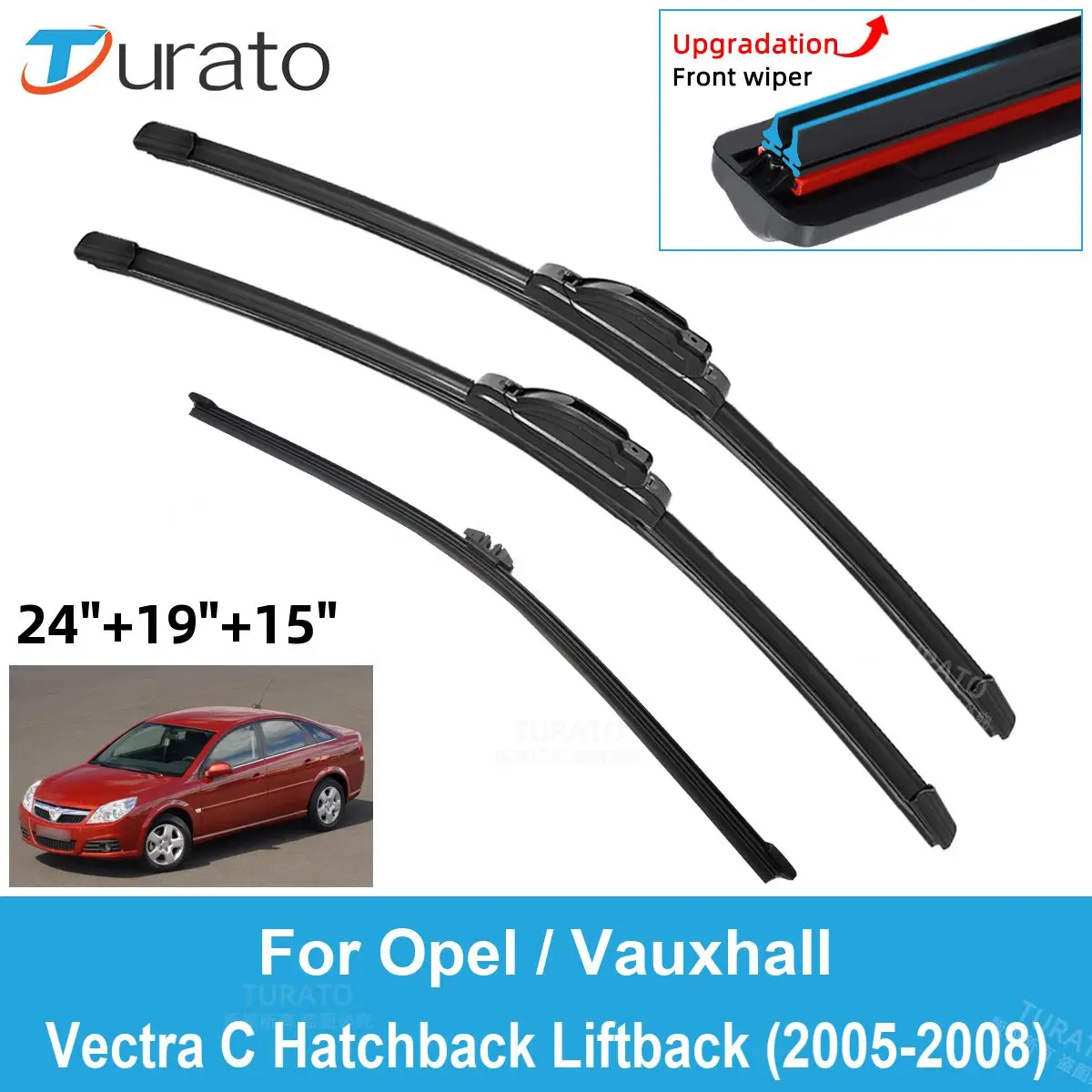 3PCS Car Wiper Blades for 2005-2008 Opel / Vauxhall Vectra C Liftback Rear Windshield Wipers Double Rubber Car Accessories 2008