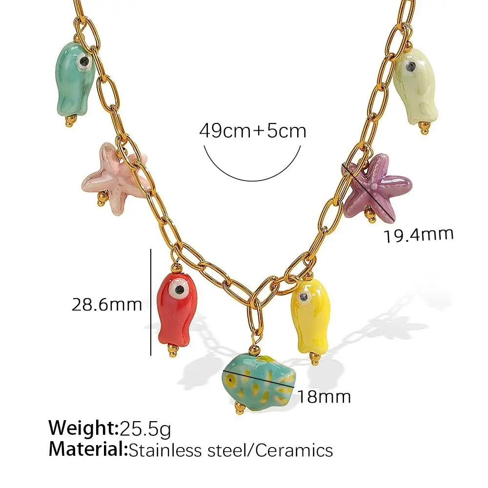 ไทเทเนียมเหล็กเซรามิคสร้อยคอปลาดาว Gold Vibrant Fish Drop สร้อยคอโซ่ปรับเสื่อมเสีย Ocean Theme สร้อยคอ