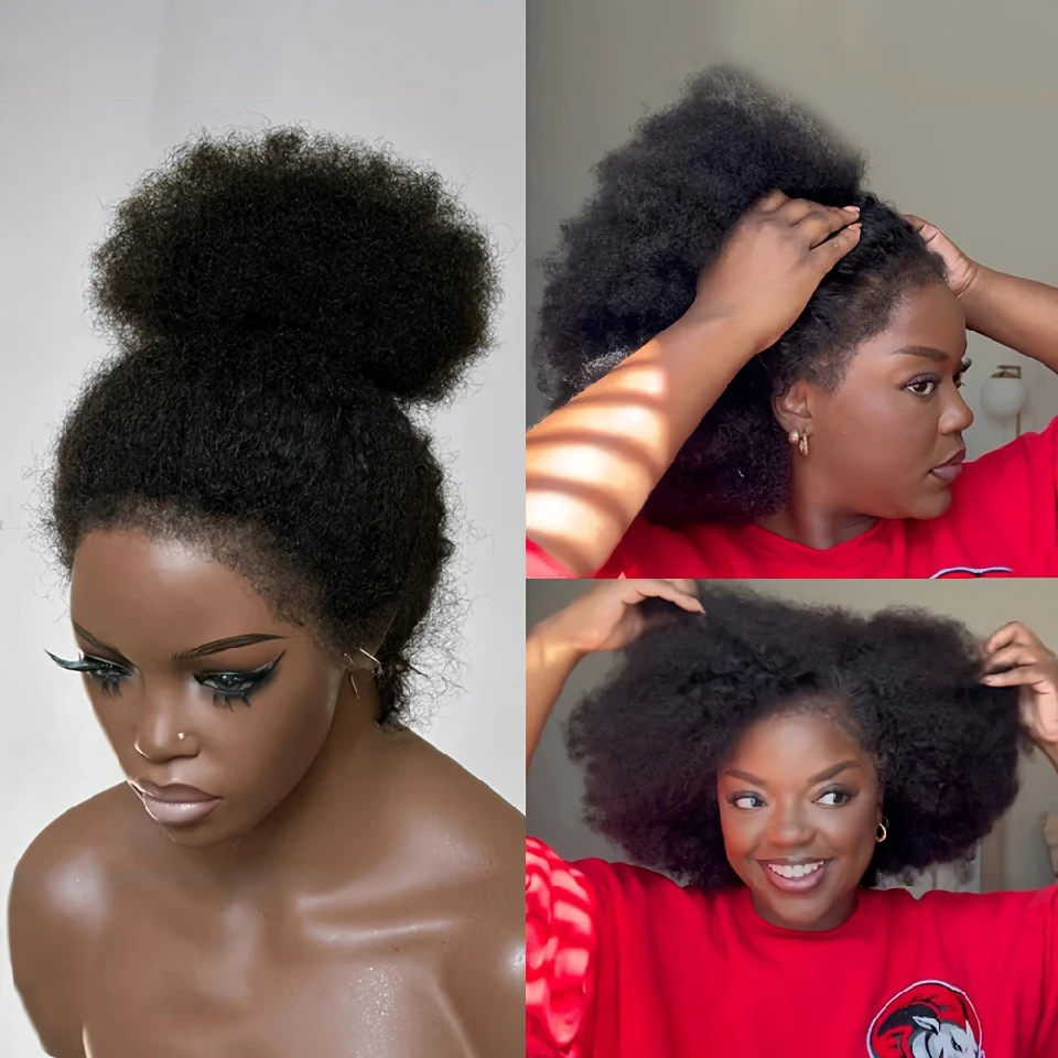 250% Density Glueless Afro Curly Wigs Human Hair Short Kinky Curly Natural Black Wigs With Bangs Fluffy Natural Bob Wigs On Sale