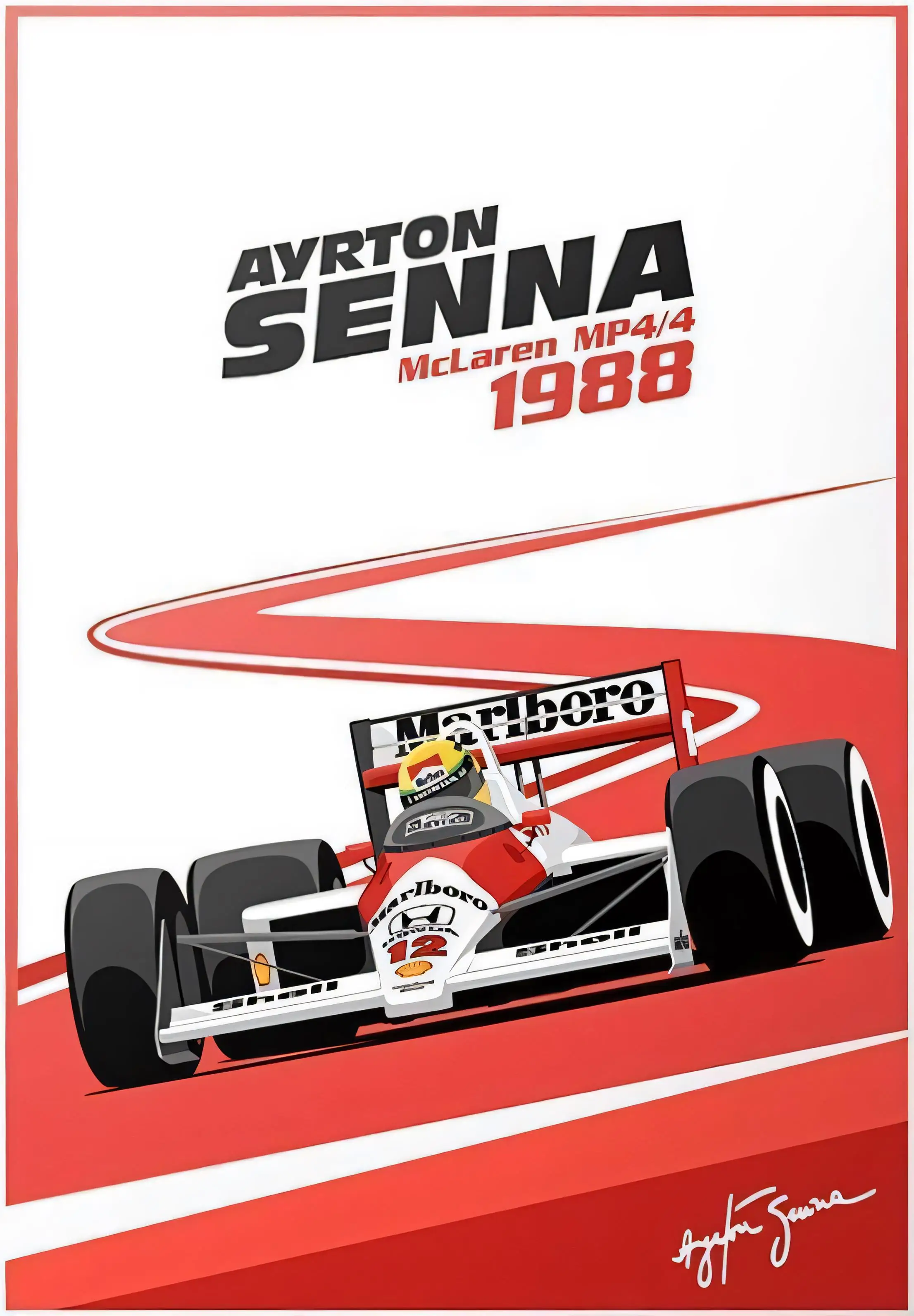 Ayrton Senna McLaren MP4/4 1988 Racing Car Metal Tin Sign Poster Aluminum Wall Art Decor