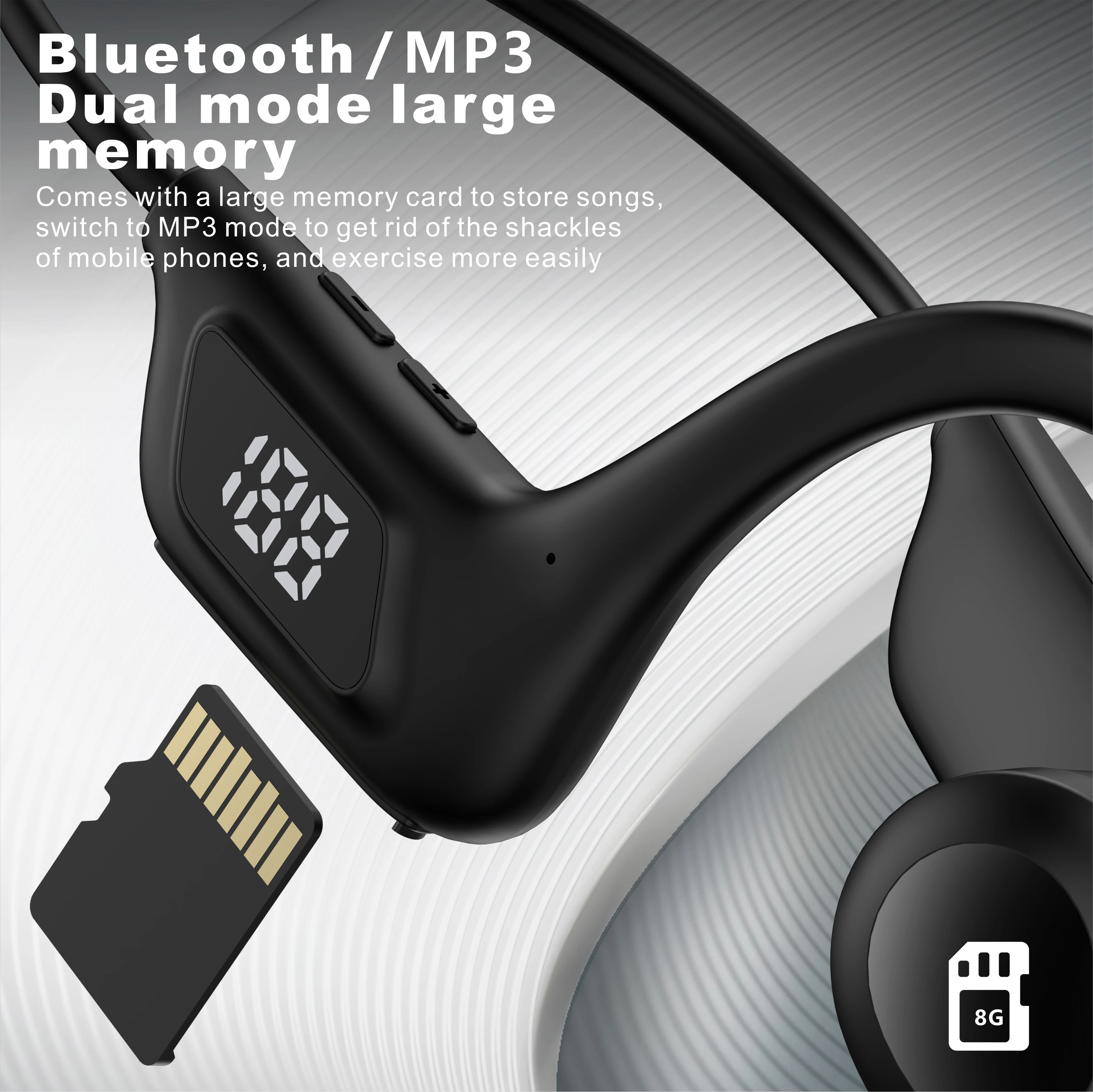 

Наушники с костной проводимостью, Bluetooth, беспроводные наушники, Спортивная гарнитура с микрофоном для фитнеса, бега, вождения, поддержка SD-к...