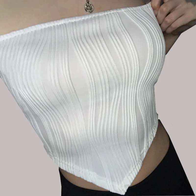 T shirt women 2026 fashion new summer OL style spliced conical hem slim strapless vest tshirt women's clothing