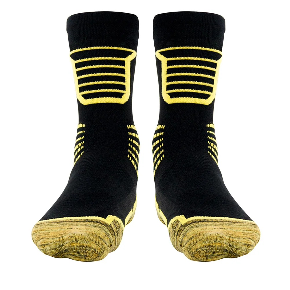 1 paire de chaussettes de basket-ball respirantes à Absorption de la sueur, chaussettes de sport et de Fitness, taille jaune, course à pied, randonnée, cyclisme