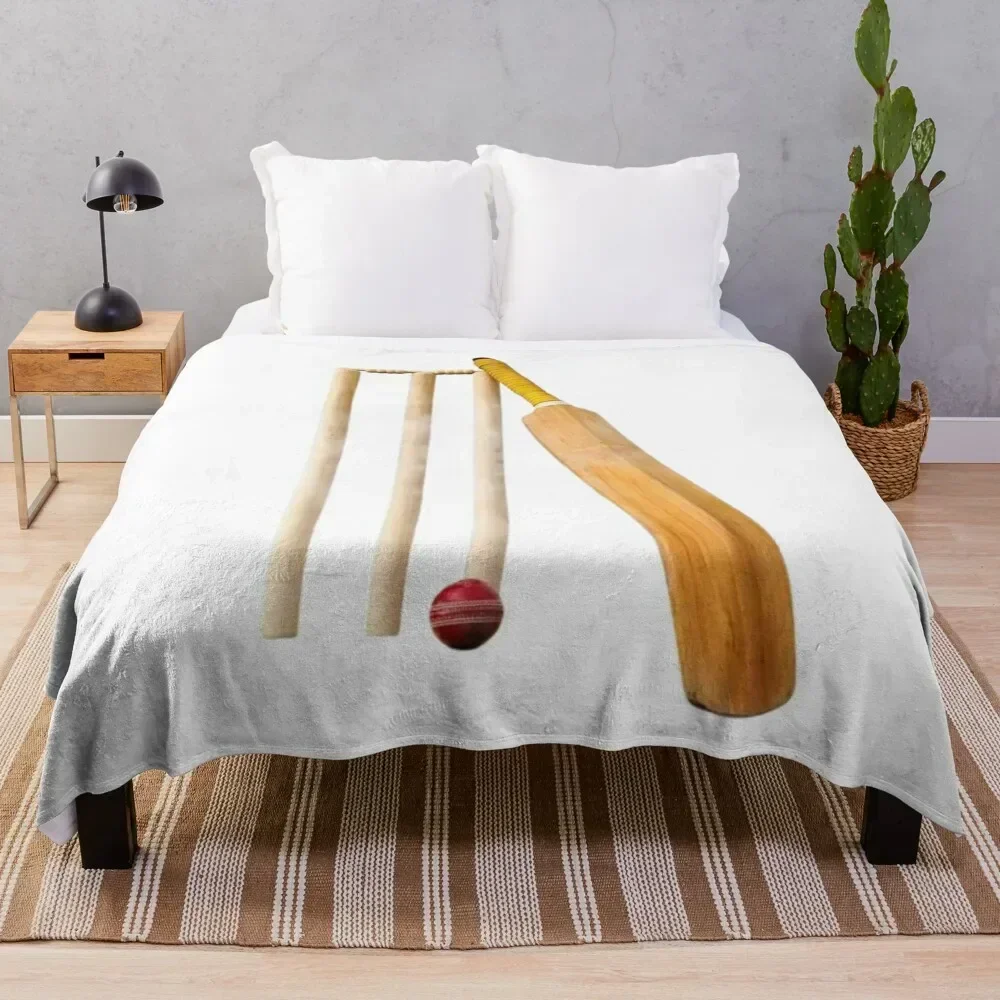 Cricket bat ball and stumps Throw Blanket Bed anime bed plaid Decorative Beds Blankets