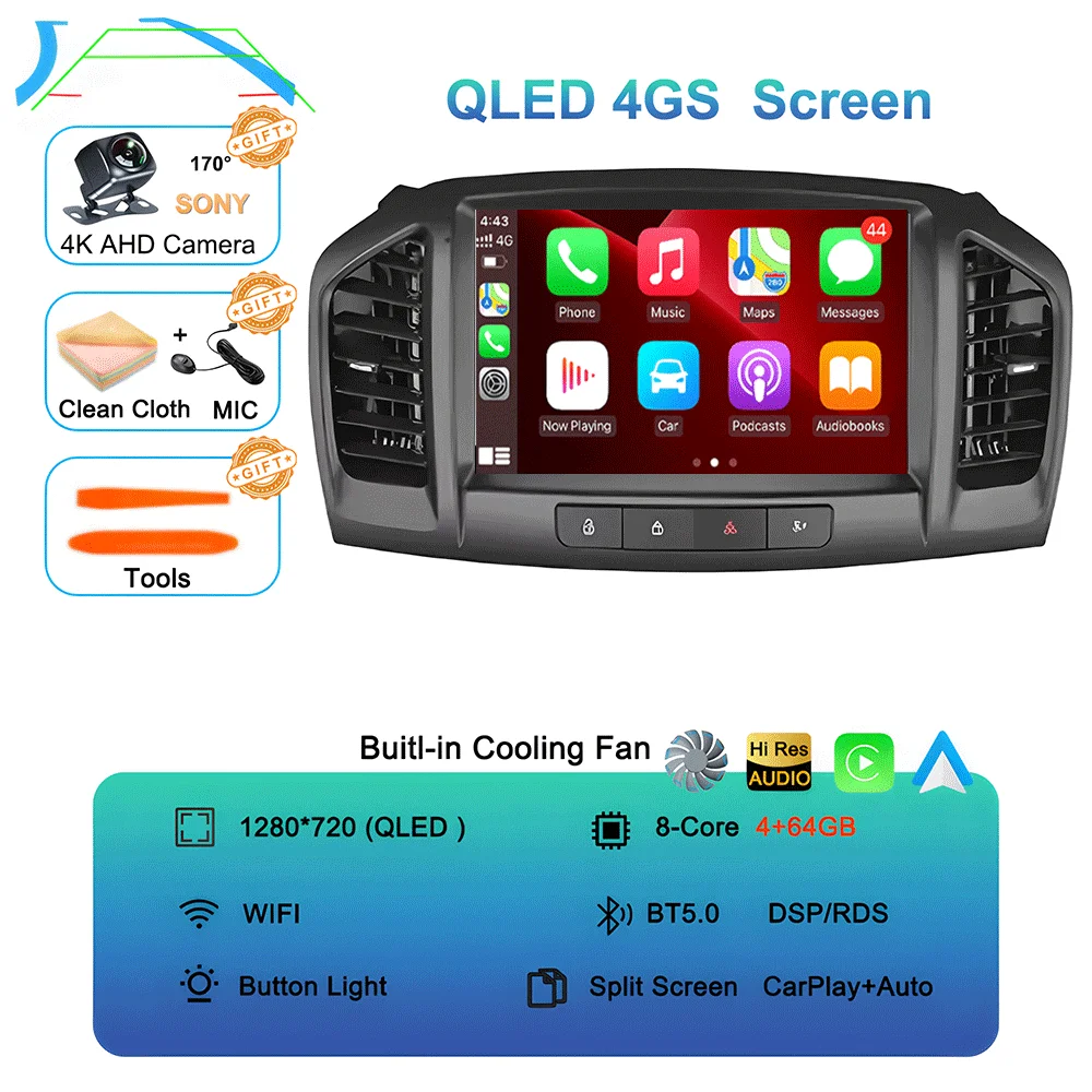 Android 16 Carplay Auto Voor Buick Regal 2009-2013 Opel Insignia 2008-2012 Multimedia Auto Radio Speler WIFi + 4G Geen 2din DVD Stereo