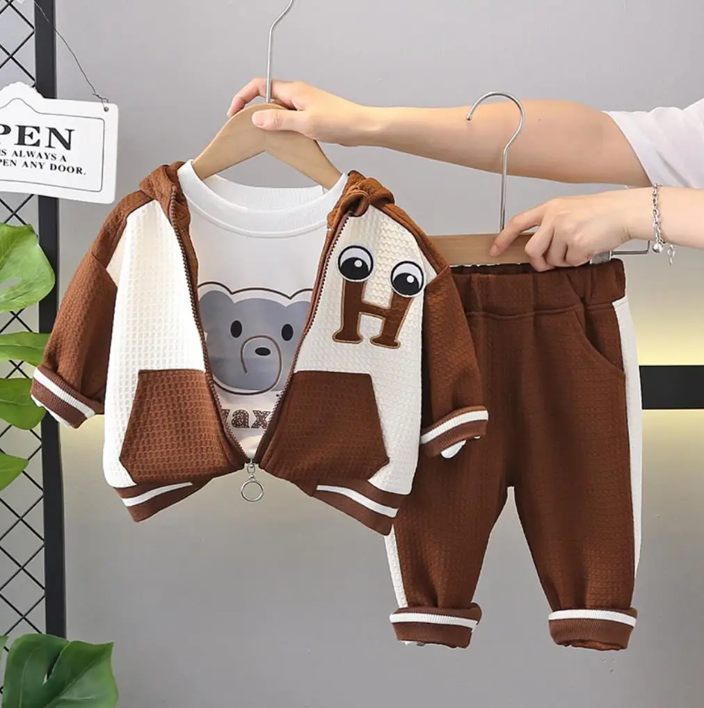 

1 To 5 Years Kids Tracksuits Spring Autumn Children Clothing Cartoon Bear Zipper Jackets White T-shirts Pants Toddler Boys Sets