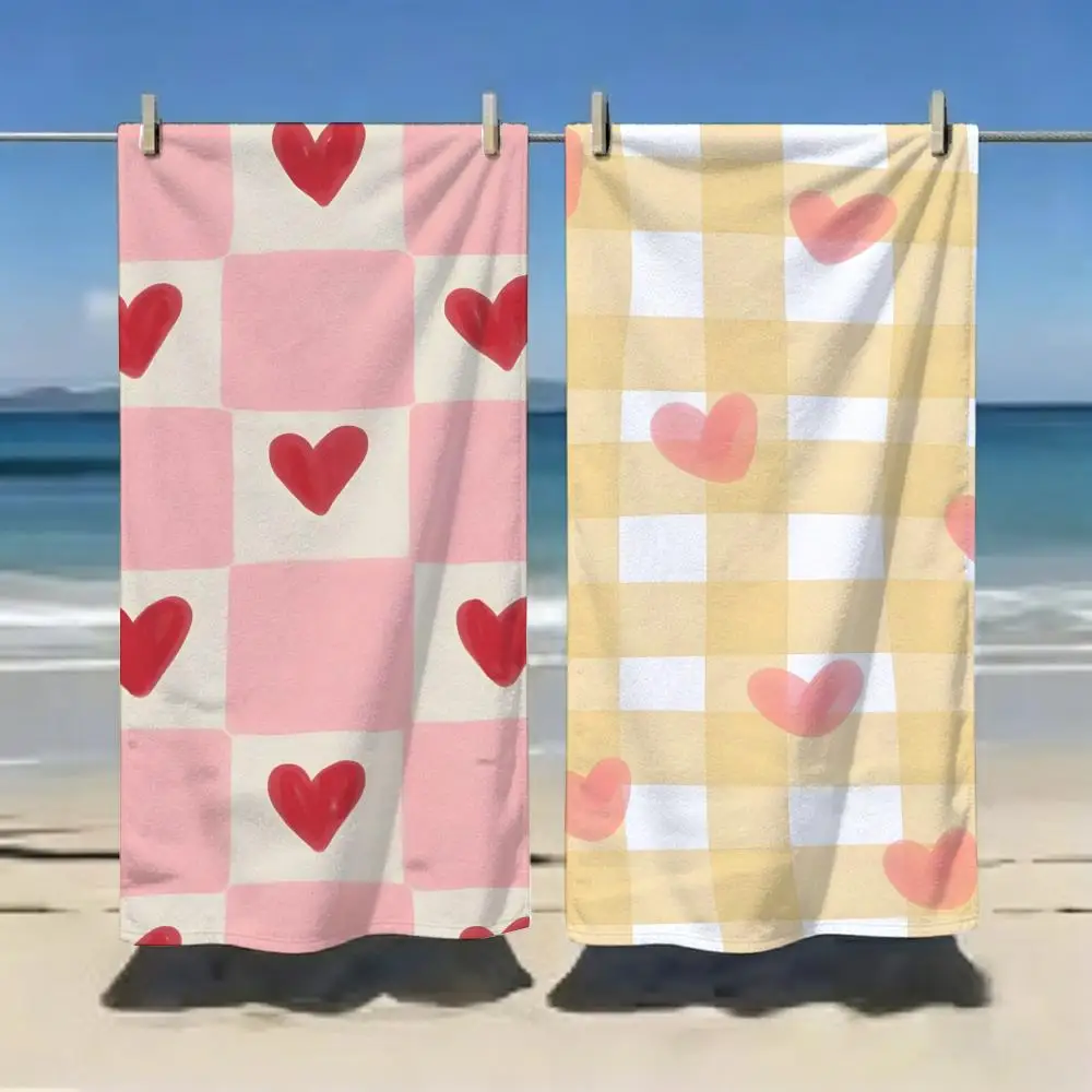 Heart Check Y2K Pastel Pop Graphic Towel Microfiber soft Beach Towel for Travel Fitness Sauna Bathing Camping