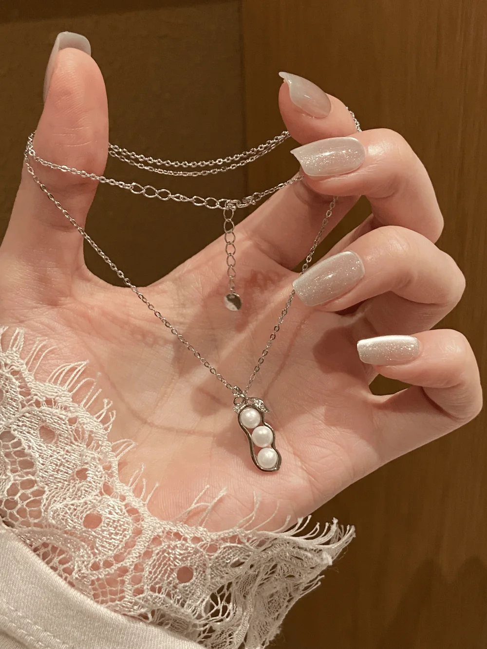 S925 Sterling Silver Fashionable Pearl Peanut Necklace Women's Collarbone Chain Jewelry Leaf Flower Elements Accessories