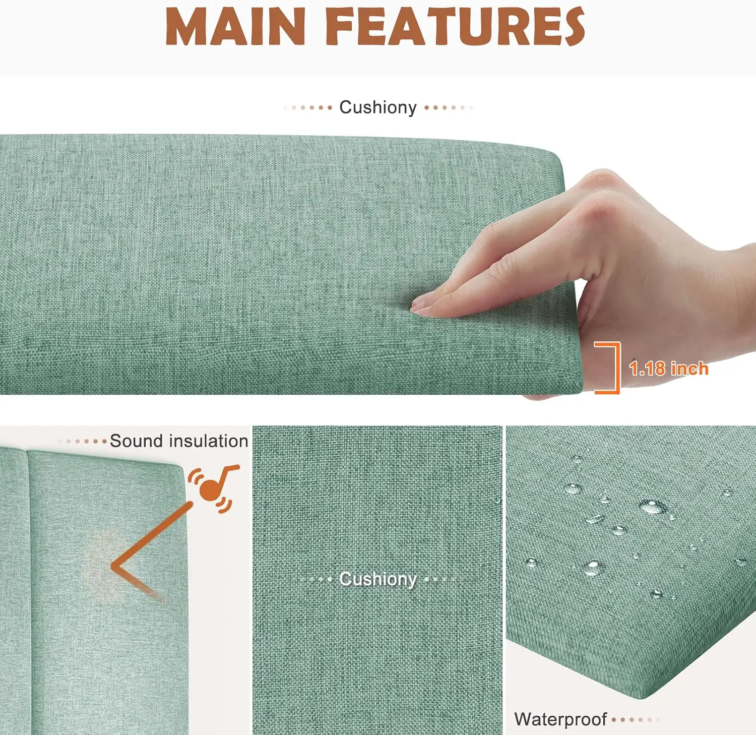 Wall King Grass Green Headboard Acoustic Padding Peel Stick Soundproof Fabric Bed Panels