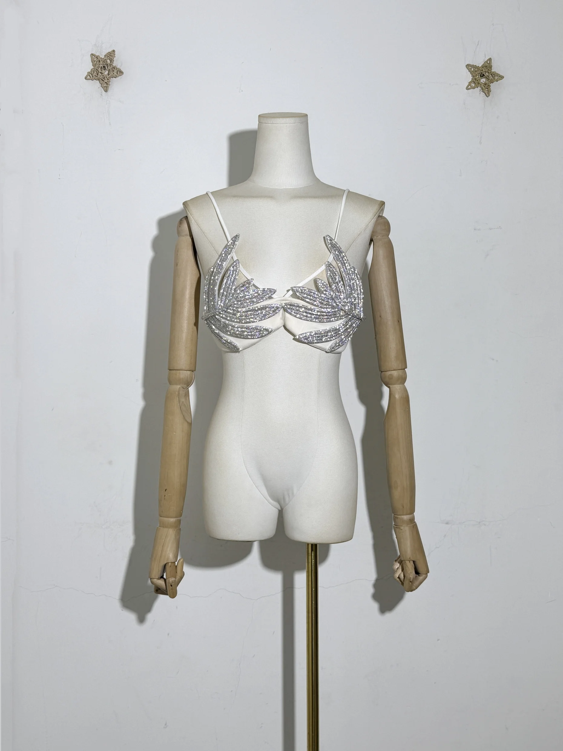 

Vacation Sparkle Palm Leaf Crop Top Shimmering Cami Party Beachwear Sexy Luxe Souatche Embroidered Streetwear Women Bikini Bra