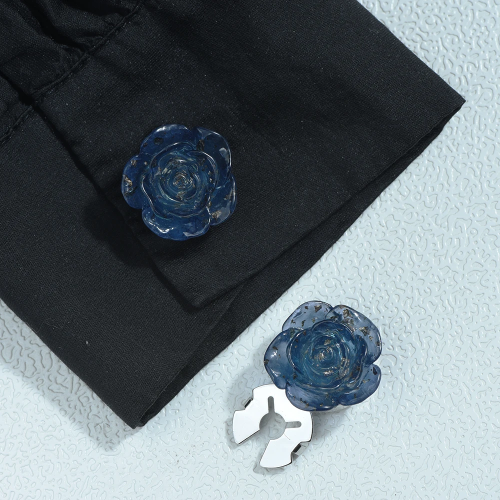 ICEYY  Elegant Women's Shirts Cufflinks Jelly Color Rose Flower Button Covers Set Shirt Cufflinks for Tux Shirt Decoration