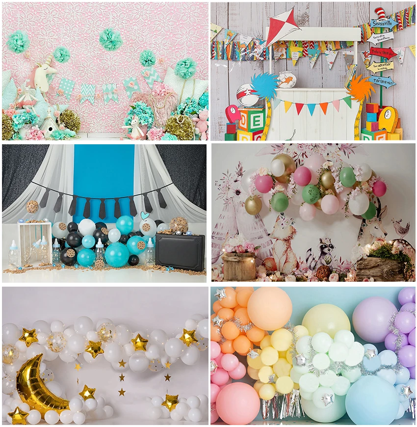 

Balloons Colorful Backgrounds For Girls Birthday Party Baby Shower Newborn Backdrops Photographic Studio Banner Photocall Props